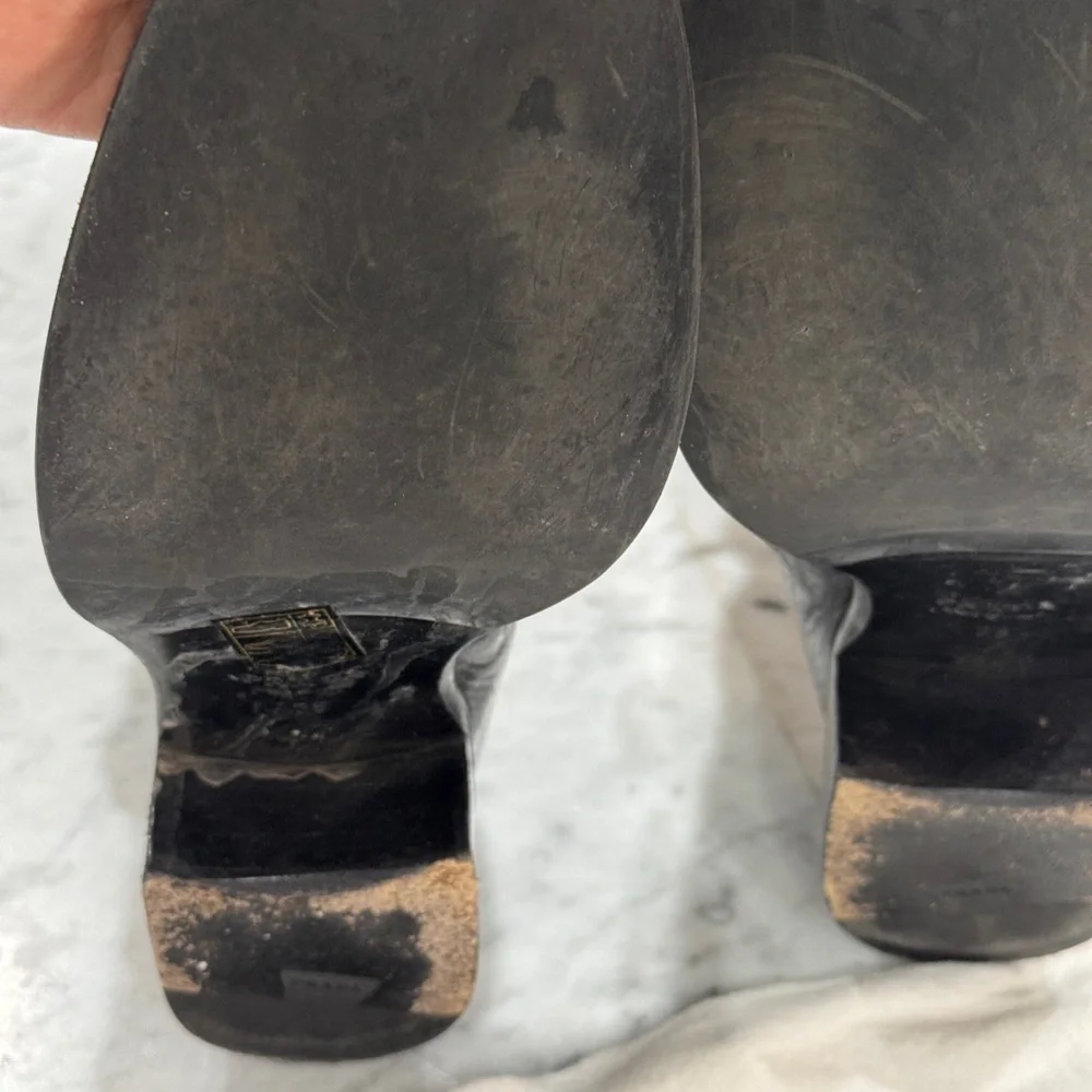 Prada Black Leather Tall Boots with Gold Logo Emblem - Picture 10 of 12